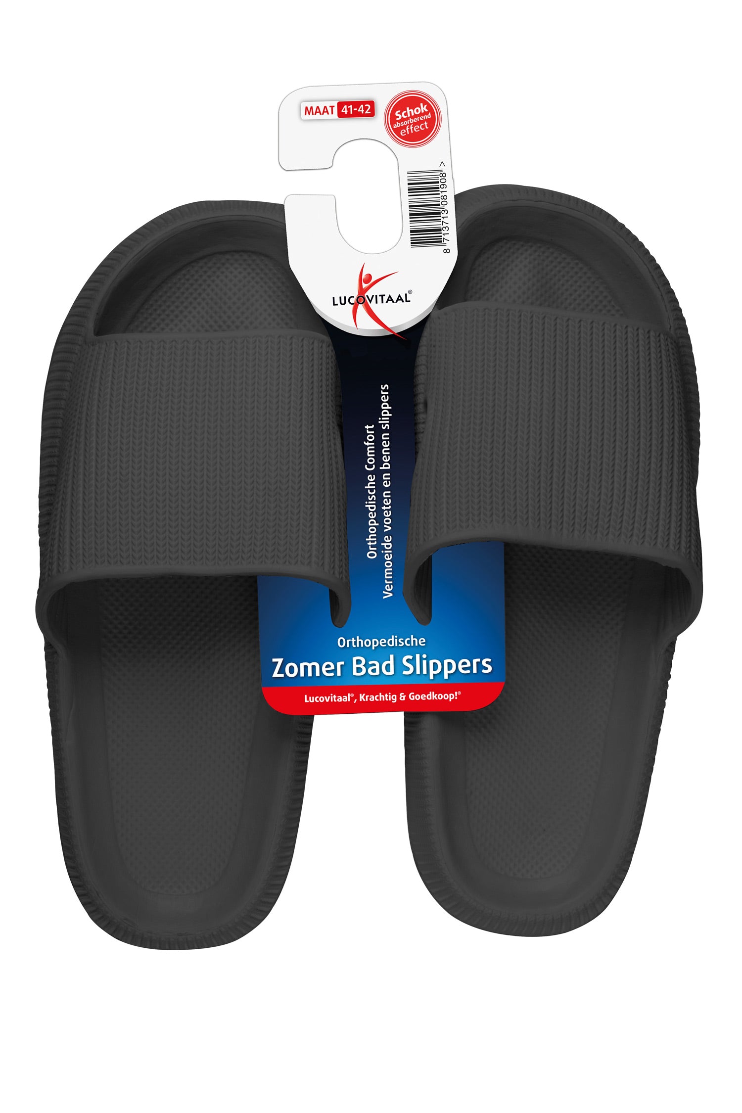 Black Lucovitaal orthopedic slippers in size 41-42, comfortable footwear for support and everyday use.