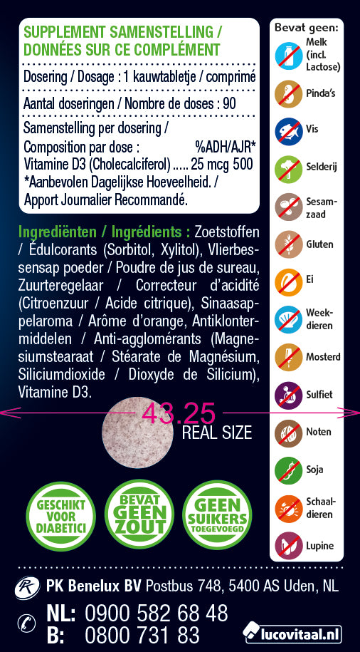 Lucovitaal Vitamine D3 25mcg 90 Kauwtabletten