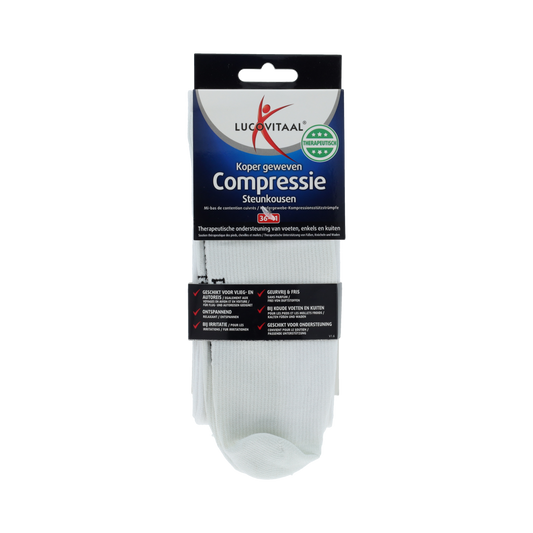 Lucovitaal Koper Geweven Compressie Steun Kousen 36-41 wit 1.00 Paar