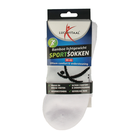 Lucovitaal Sportsok bamboe wit 39-42 1 Paar