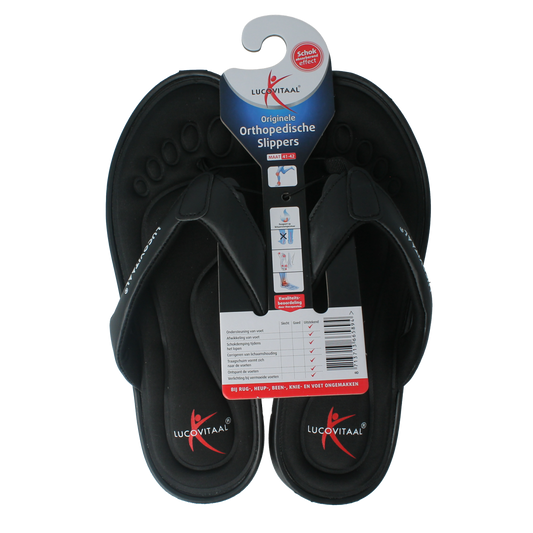 Lucovitaal orthopedische slippers in zwart, maat 41-42, pair of comfortable orthopedic shoes for foot support.