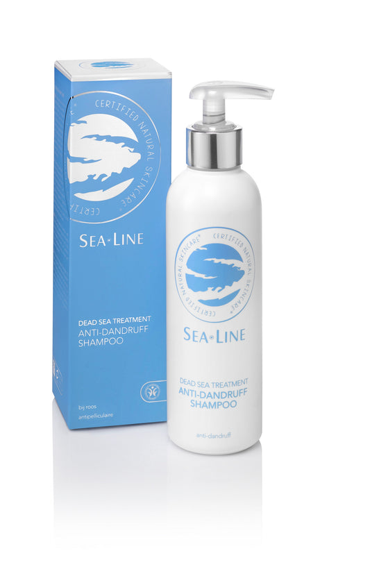 Sea-Line anti-dandruff shampoo bottle, 200ml, for hair care with dandruff-fighting ingredients, in a clear plastic bottle.