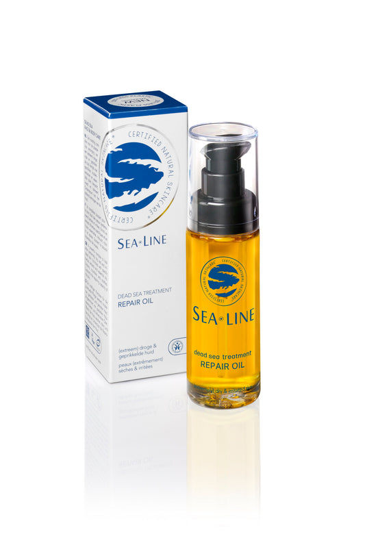 Sea-Line Repair oil in a 30ml bottle, a body care product with a sleek design and natural ingredients for skin nourishment.