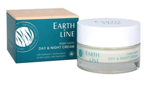 Earth Line Argan Repair Day and Night Cream in 50ml jar, facial skincare with argan oil for nourishing and rejuvenating skin.