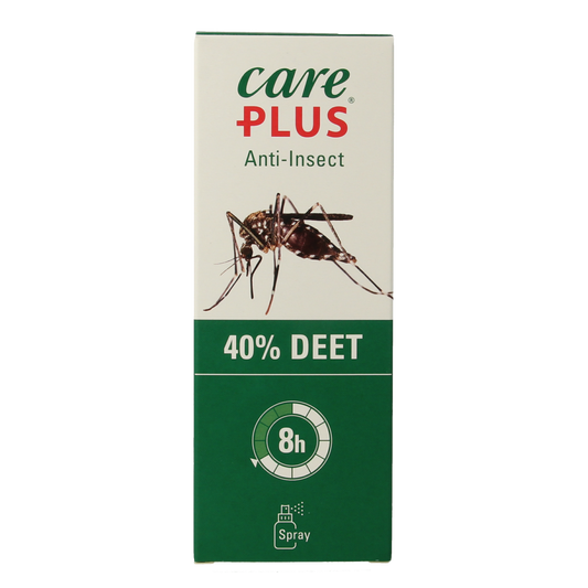 Care Plus Deet spray 40% for insect bites and mosquito prevention, 200ml bottle, effective outdoor insect repellent.