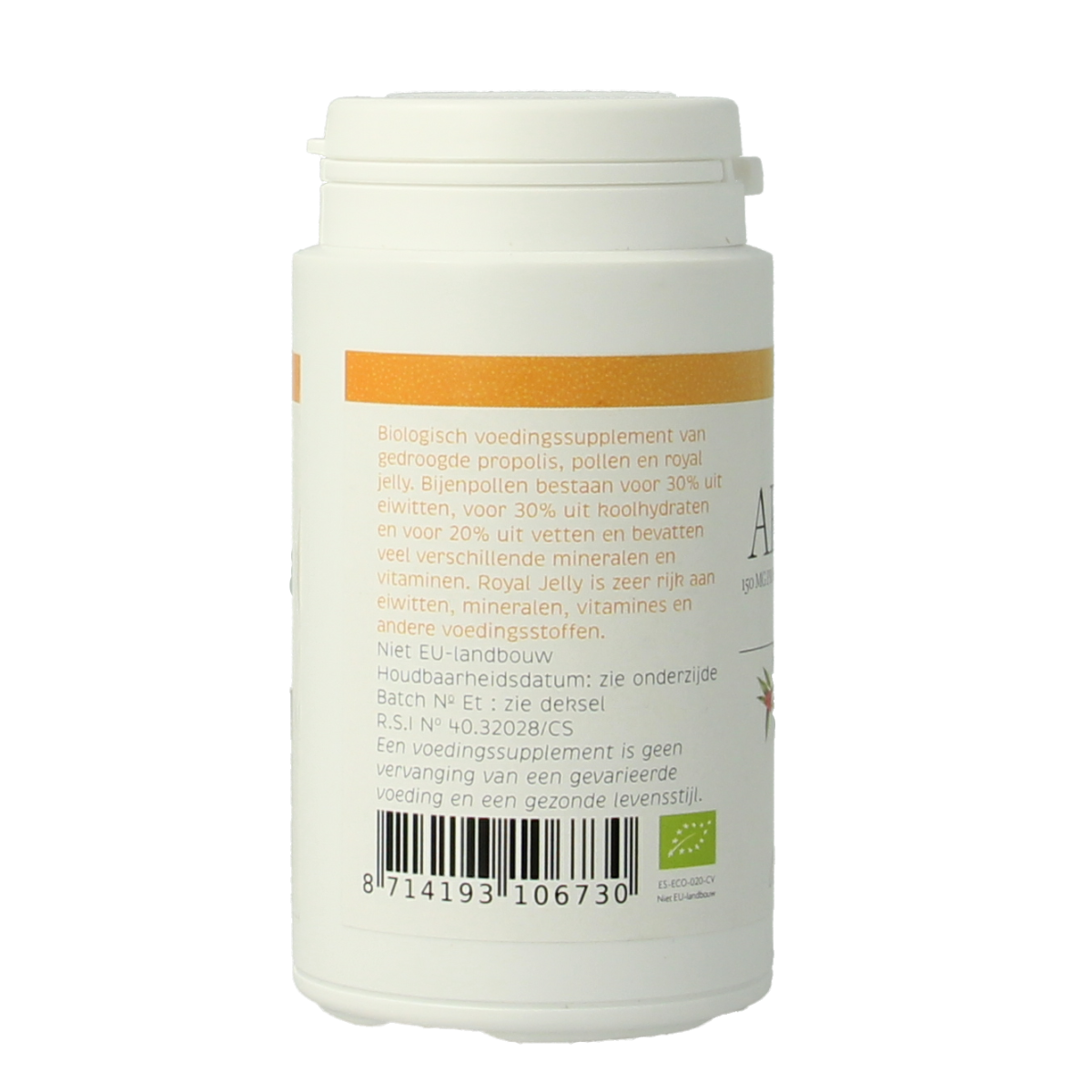 Michel Merlet Api Royal Bio capsules, herbal supplement in a clear plastic bottle with a white label and blue cap.