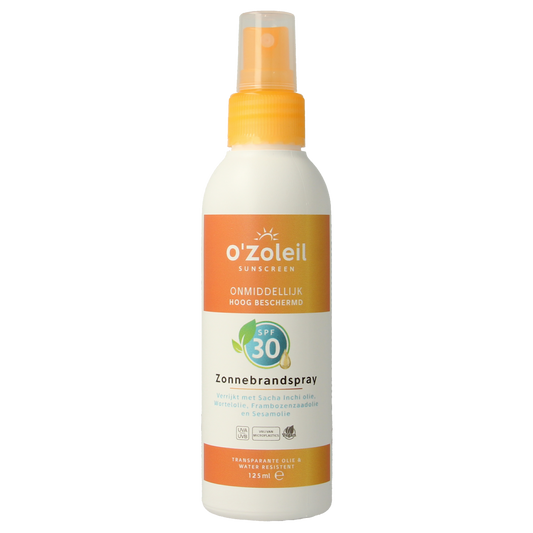 O' Zoleil SPF30 sun protection spray in 125ml bottle, designed for effective sun protection and easy application