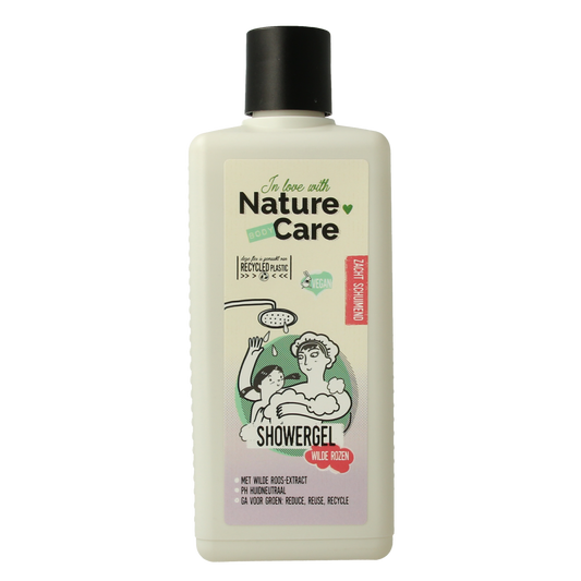 Nature Care Wilde Rozen shower gel in 500ml bottle, showcasing the floral design and product label.