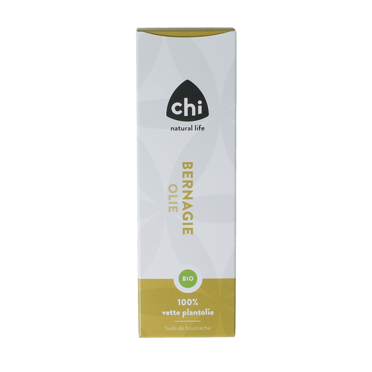 Chi Bernagie olie 50ml body care bottle with natural herbal ingredients and elegant packaging.