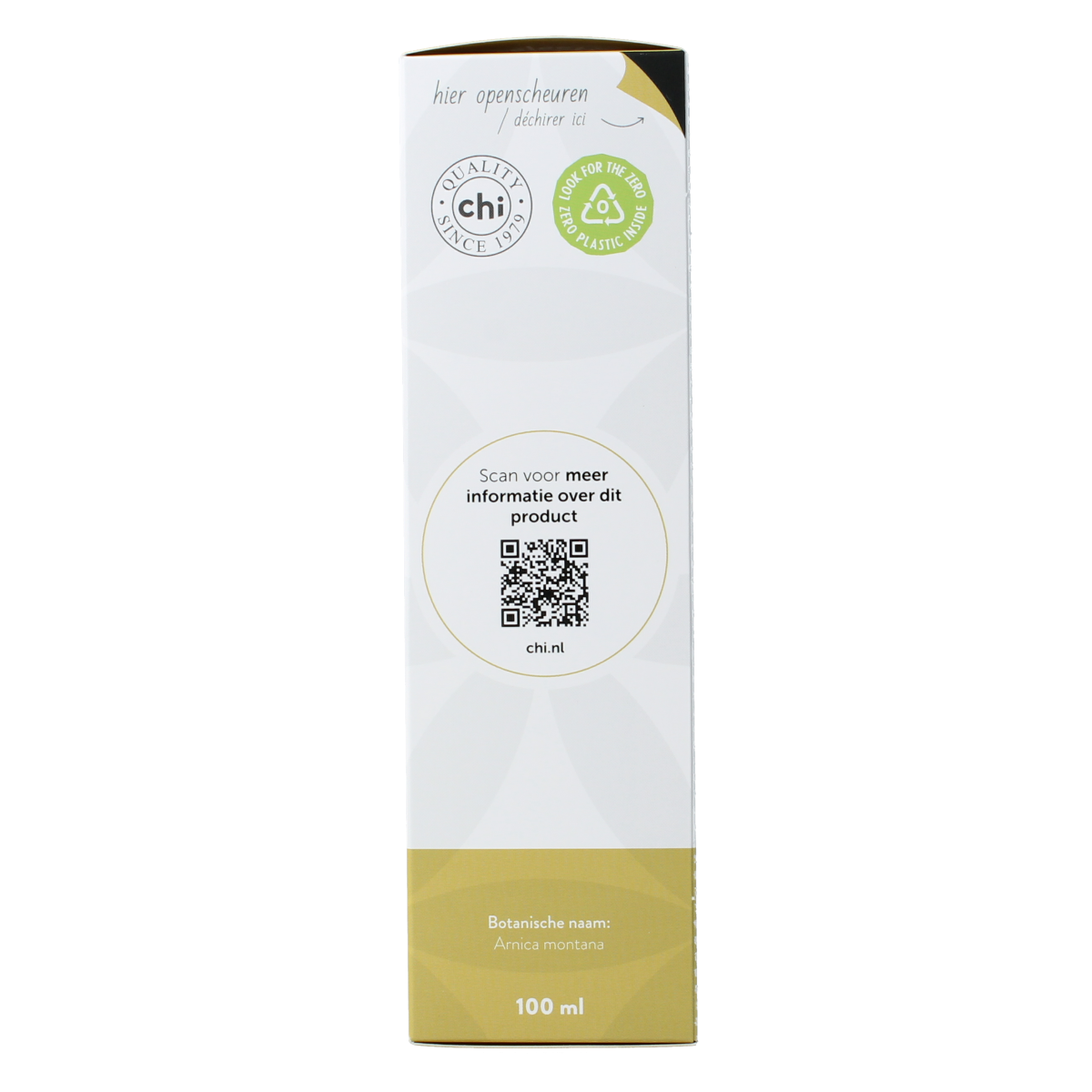 Chi Arnica maceraat 10% bio body care product in a 100ml bottle, featuring natural herbal extracts for soothing skin.