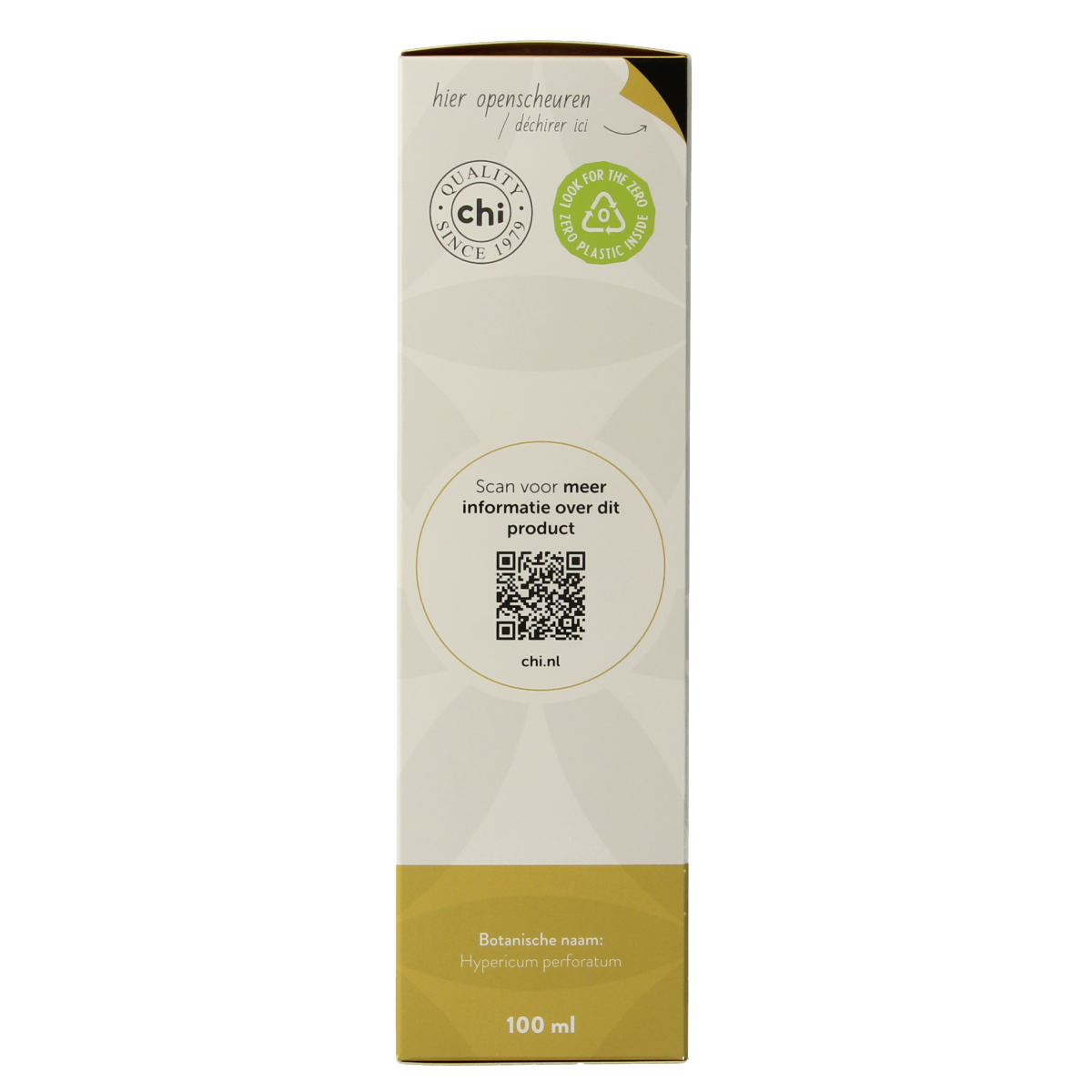 Organic Chi Sint Janskruid macerate in a 100ml bottle, used for natural body care and skin soothing.