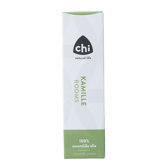 Chi Kamille etherische olie in 2.50 ml bottle, featuring a clear glass container with a white label and dropper cap.