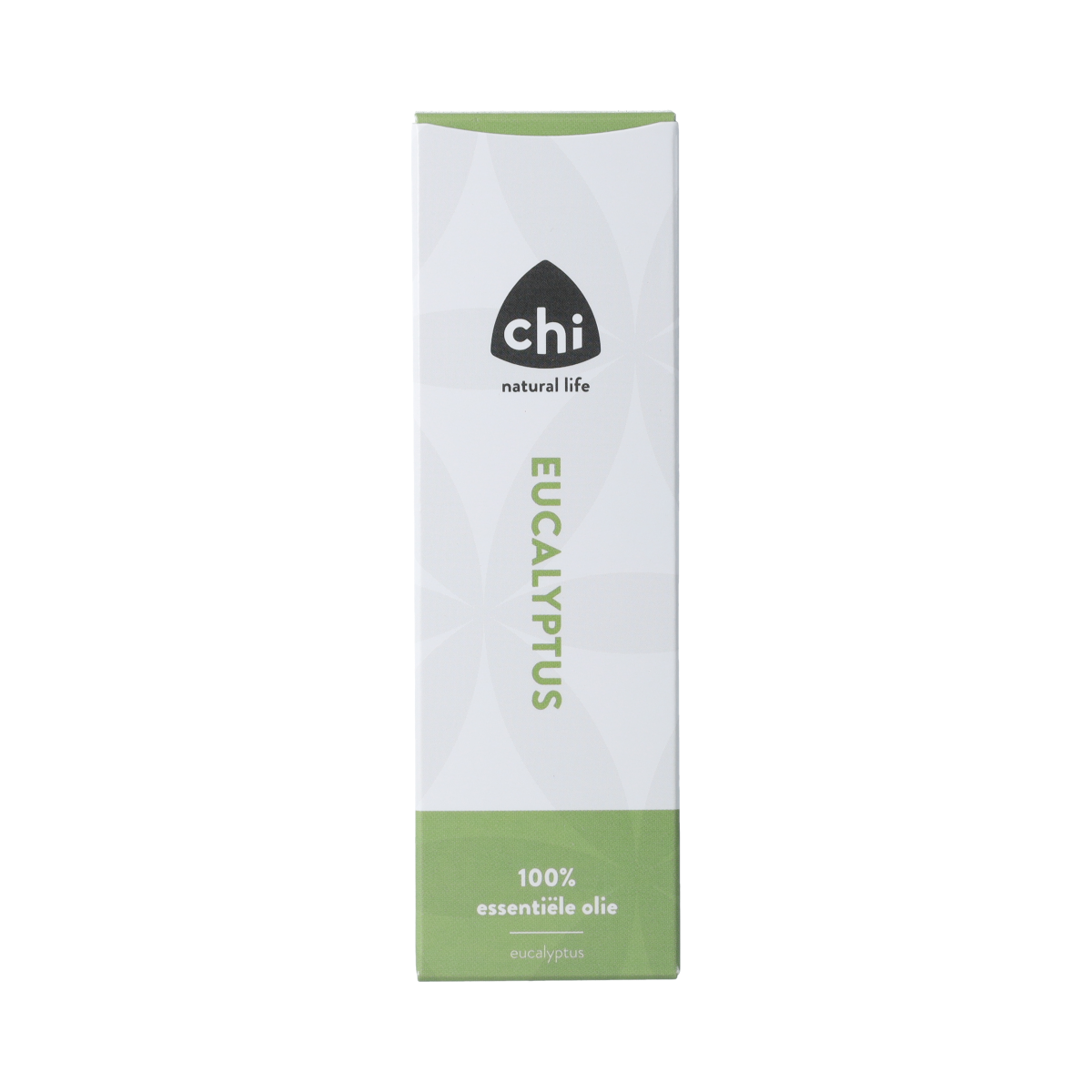 Chi Eucalyptus Wild essential oil bottle with a clear label, featuring a dark glass container and a white cap.