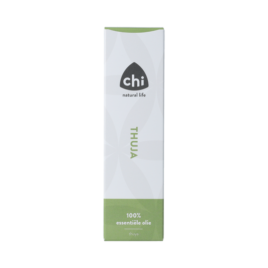 Chi Thuja wild essential oil in a 10ml bottle, natural aromatic oil from Chi brand, with a clear label and amber glass bottle.