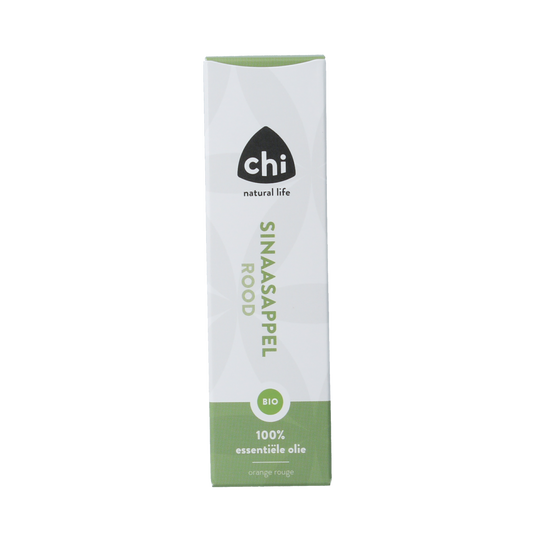 Chi Sinaasappel rood etherische olie in 10ml bottle, organic bio essential oil with bright orange color and natural citrus scent.
