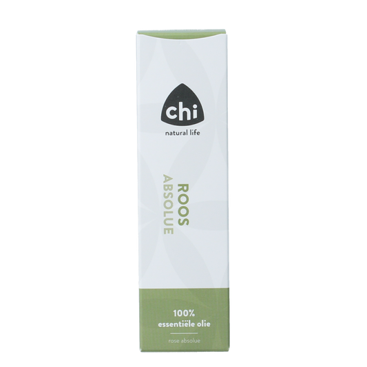 Chi Roos Absolue essential oil in 2.50 ml bottle, featuring a clear glass container with a black cap and a white label.
