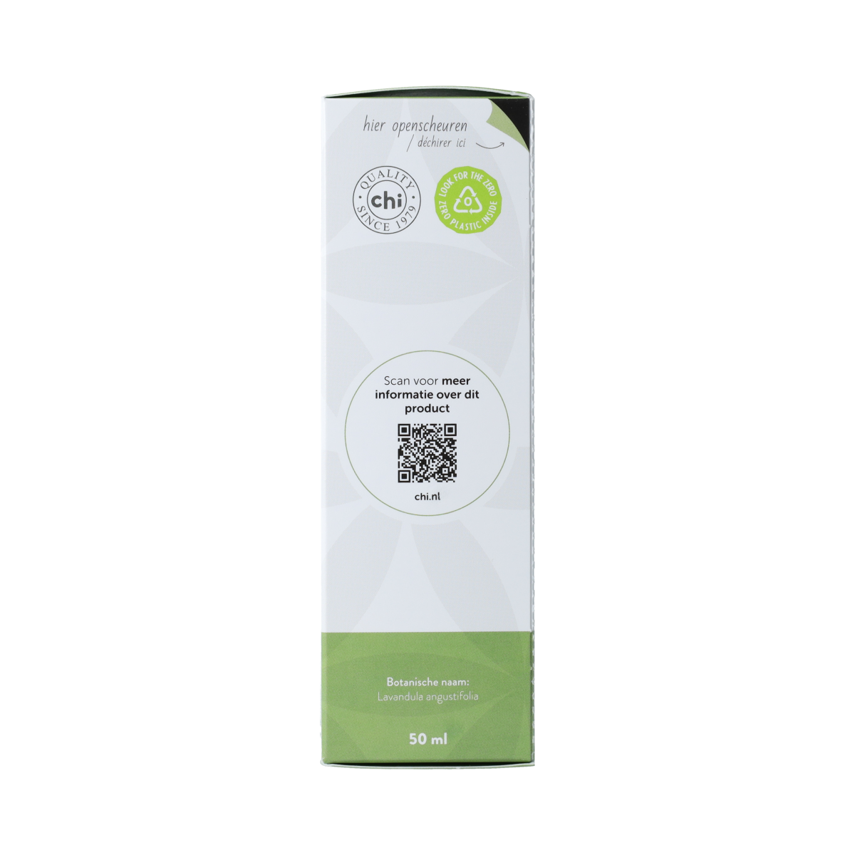 Chi Lavendelolie Bulgarije bio, 50ml, organic lavender essential oil in a clear glass bottle with a white cap.
