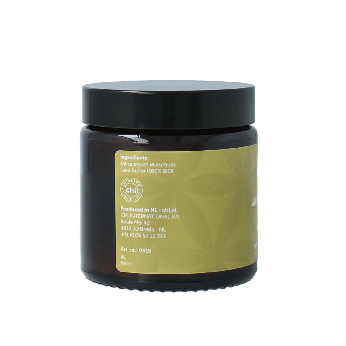 Chi Murumuru Butter bio body care jar with 100ml capacity, featuring a white and green label and the Chi logo.