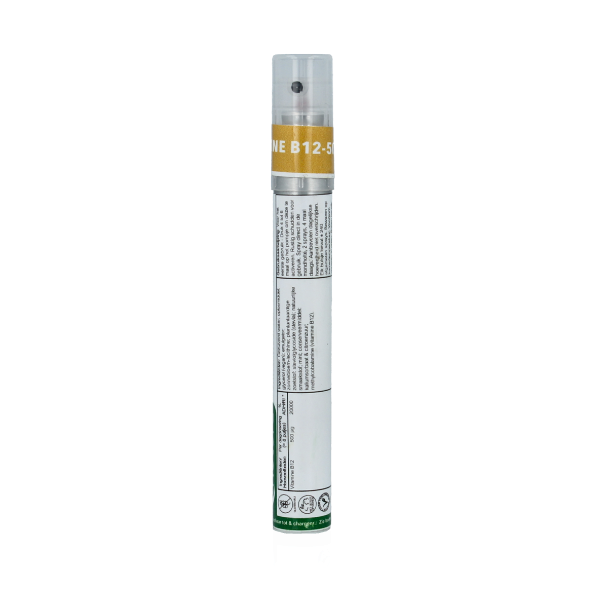 Nutura Vitaminesprays B12 vitamin spray bottle, 14.4 ml, featuring a convenient spray for vitamin B12 intake.