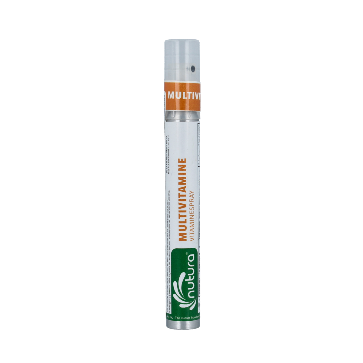 Nutura Vitaminesprays Multi Vitamin spray bottle with 14.4ml capacity, featuring colorful packaging and a spray nozzle.