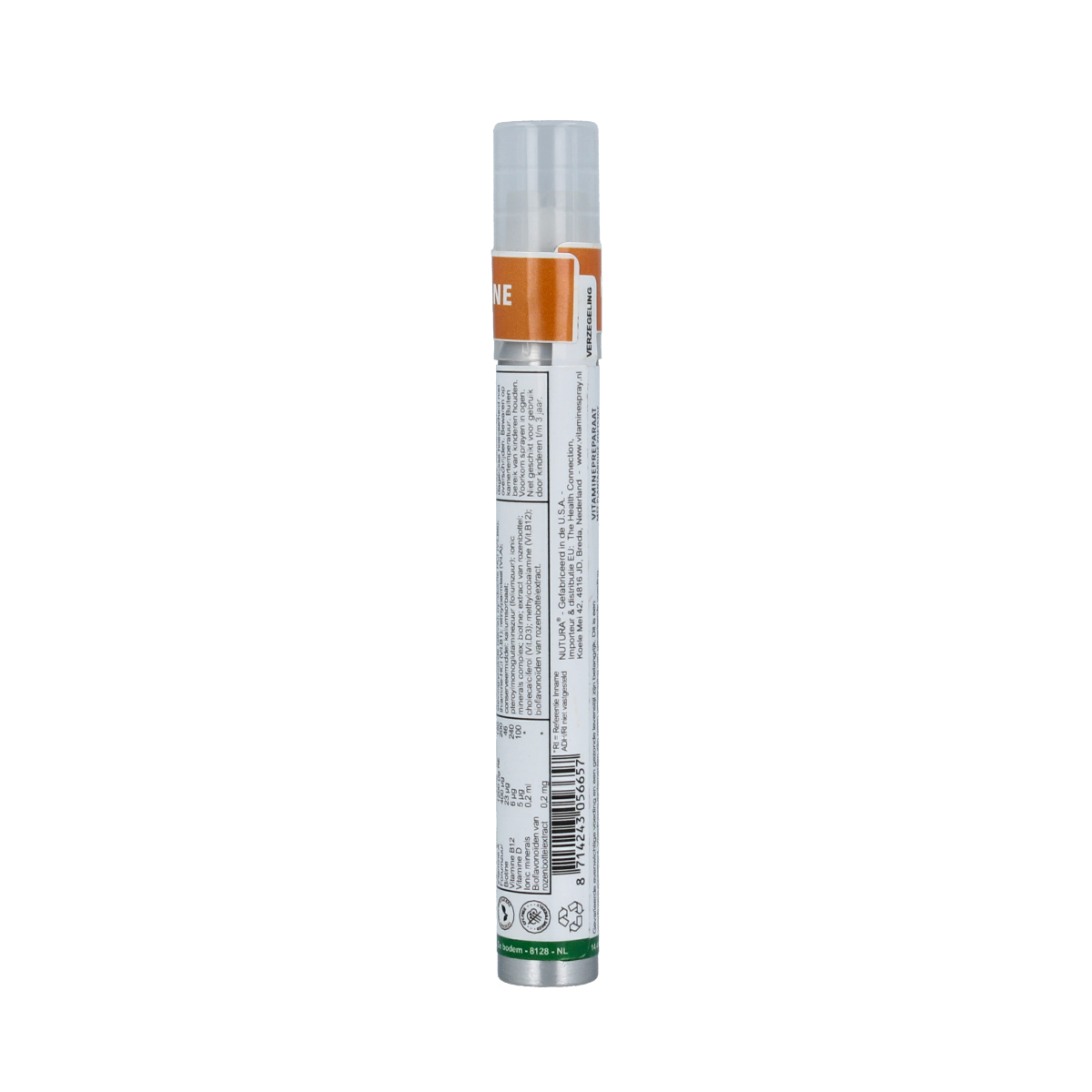 Nutura Vitaminesprays Multi vitamin spray bottle, 14.40 ml, with colorful packaging and spray nozzle for daily vitamin intake.