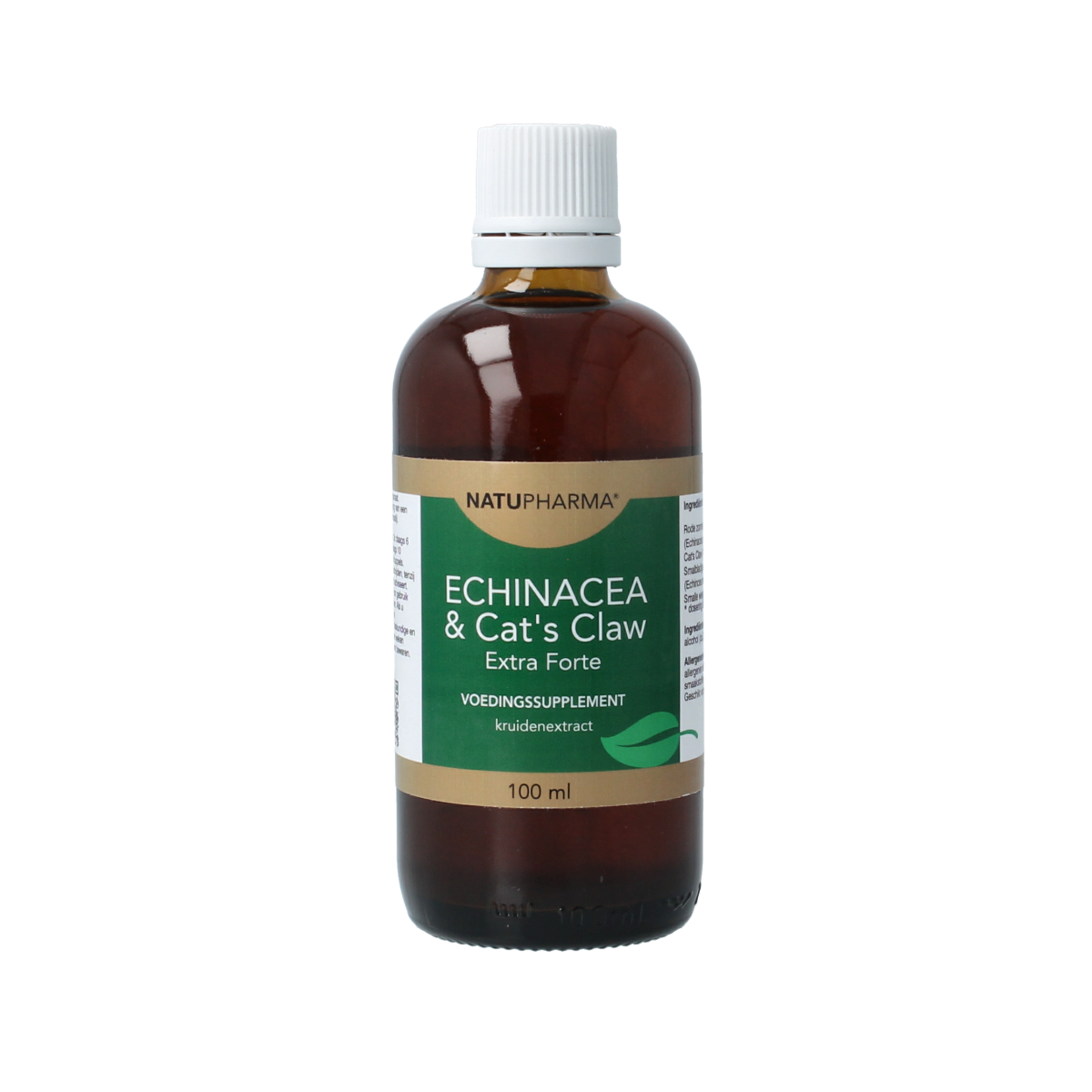 Natupharma Echinacea and cat's claw herbal supplement in 100ml bottle, natural herbal remedy from Kruidenpreparaten collection.