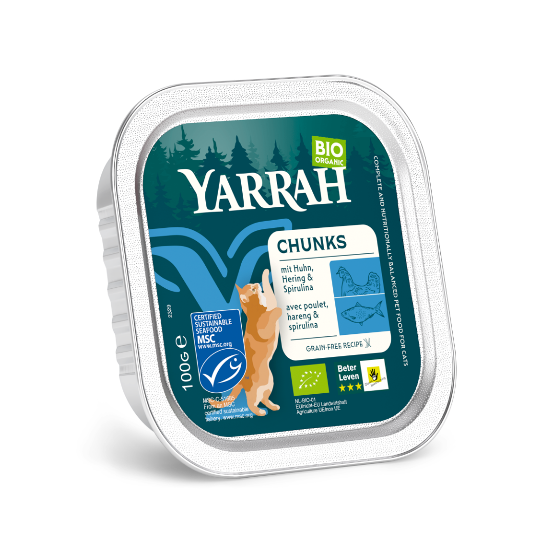 Yarrah Kattenvoer chunks met vis kip en spirulina bio 100.00 Gram