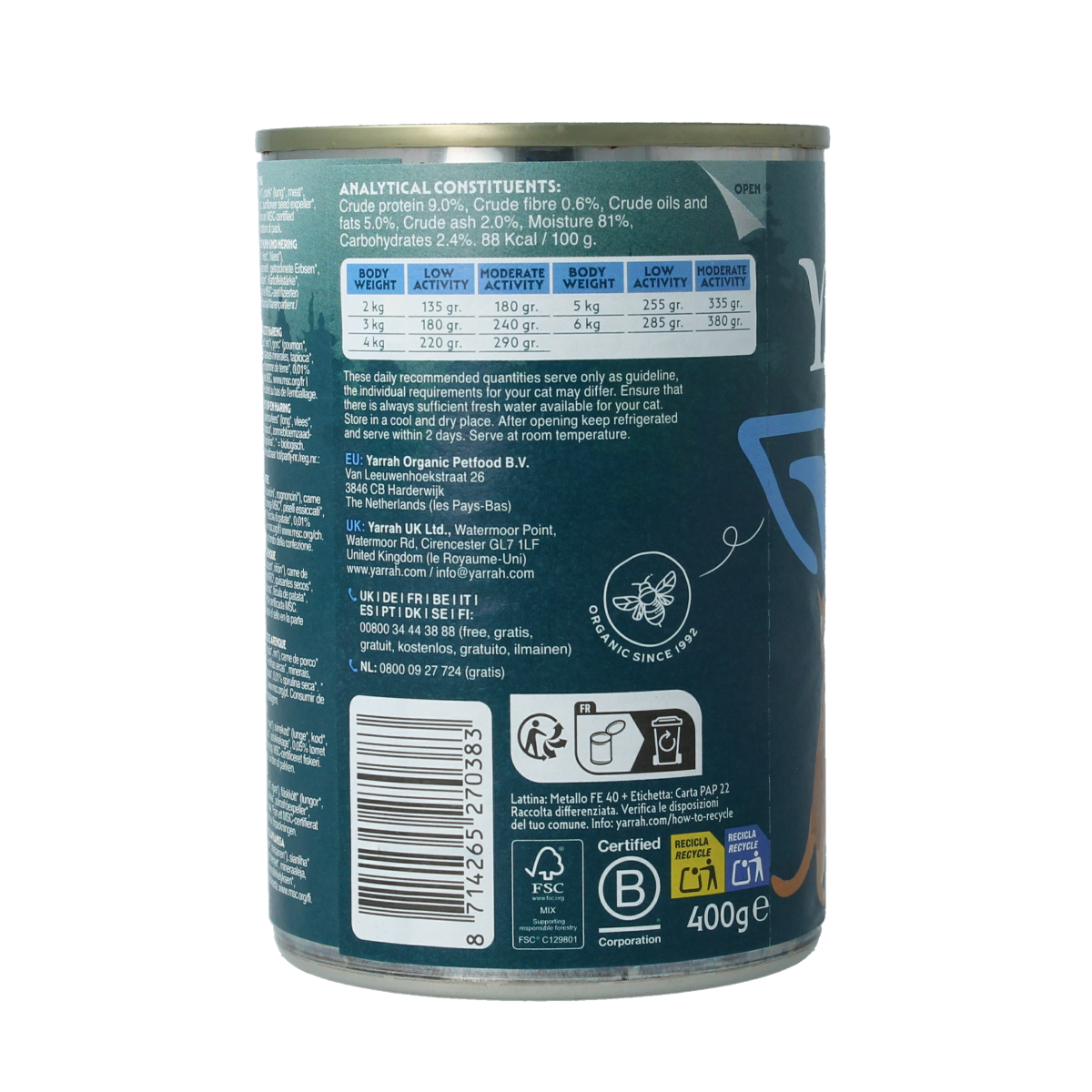 Yarrah Kat pate met vis bio 400.00 Gram
