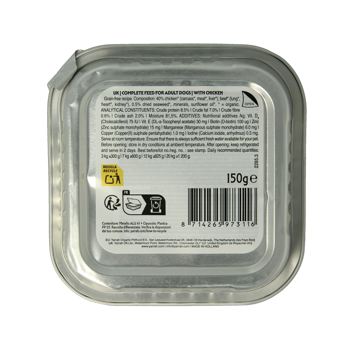 Yarrah Hondenvoer pate met kip bio 150.00 Gram