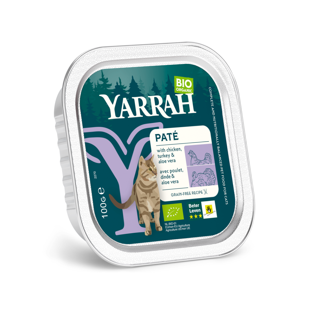 Yarrah Kattenvoer pate met kip kalkoen en aloe vera bio 100.00 Gram