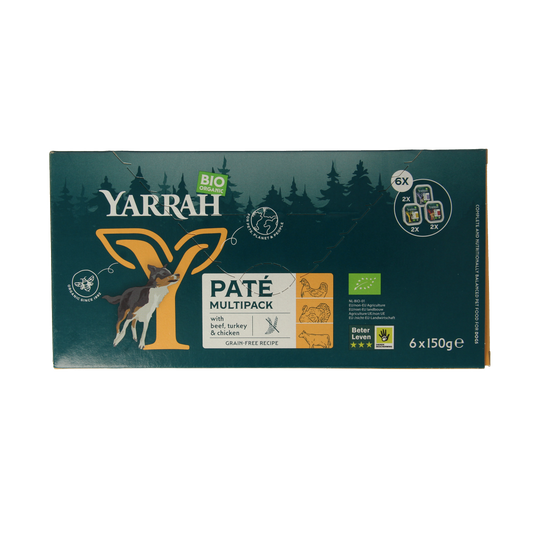 Yarrah Hondenvoer multipack pate kip rund kalkoen bio 150.00 Gram