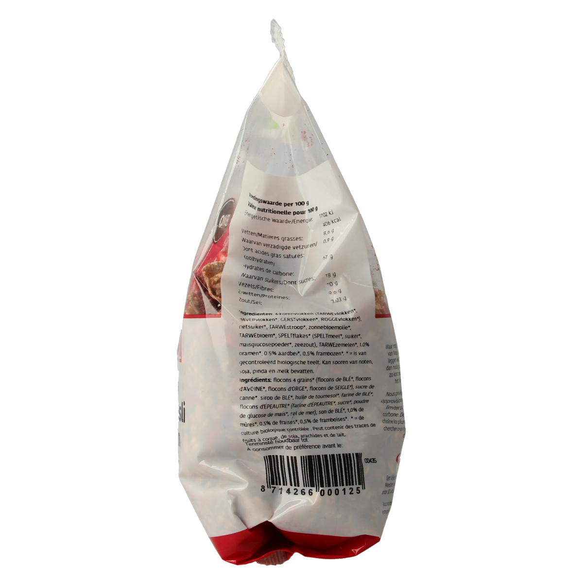 De Halm Muesli Krokant Bosvruchten bio ontbijtgranen in 500g package, featuring crunchy muesli with dried berries and grains.