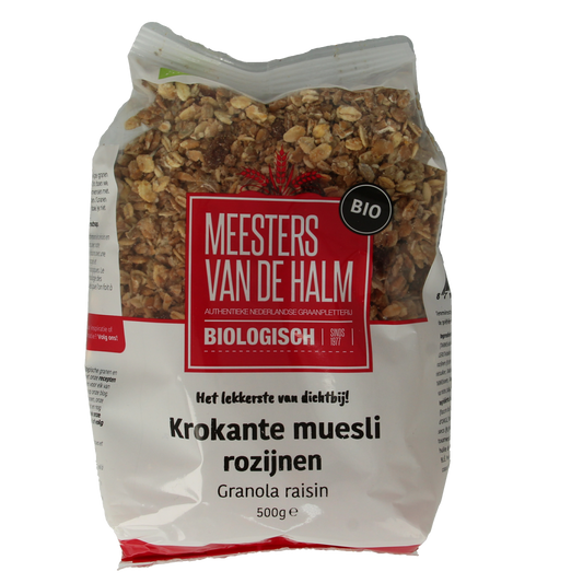 De Halm Krokante muesli rozijn bio 500.00 Gram