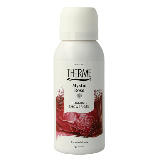 Therme Foam Shower Mystic Rose 50ml bottle with rose-scented foam for a luxurious bath and shower experience