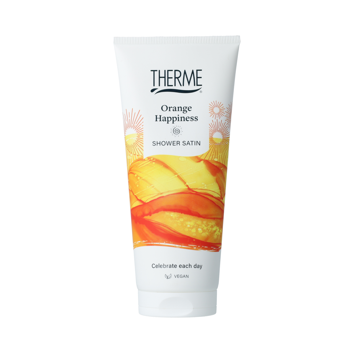 Therme Orange Happiness Shower Satin 200ml, orange-scented shower gel bottle
