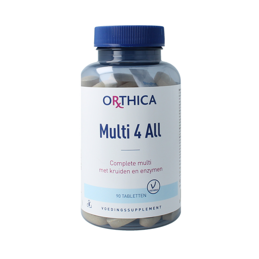 Orthica Multi 4 all vitamin multivitamin tablets, showing 90 tablets in a bottle.