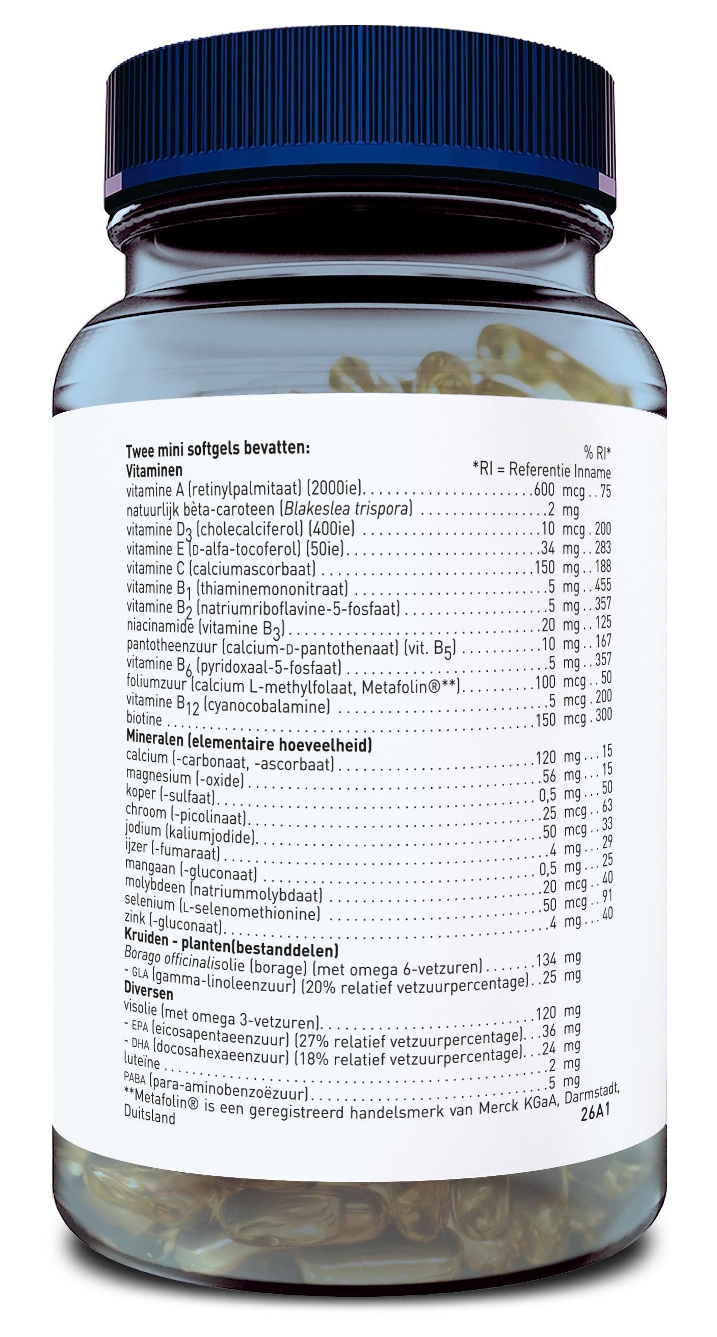 Orthica Multi Tiener softgel supplement bottle with 60 capsules, dietary supplement and herbal preparation for teenagers.