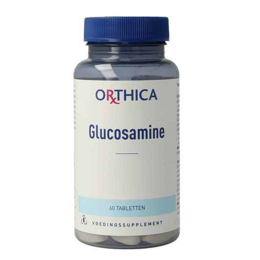 Orthica Glucosamine 60 tablets, mineral supplement with tablets for joint support, shown in blister pack.