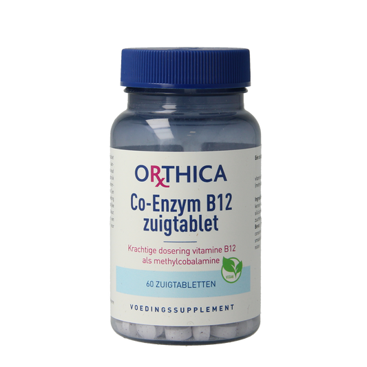 Orthica Co-enzym B12 vitamin lozenges in blister pack, orange-colored tablets for B12 supplementation.