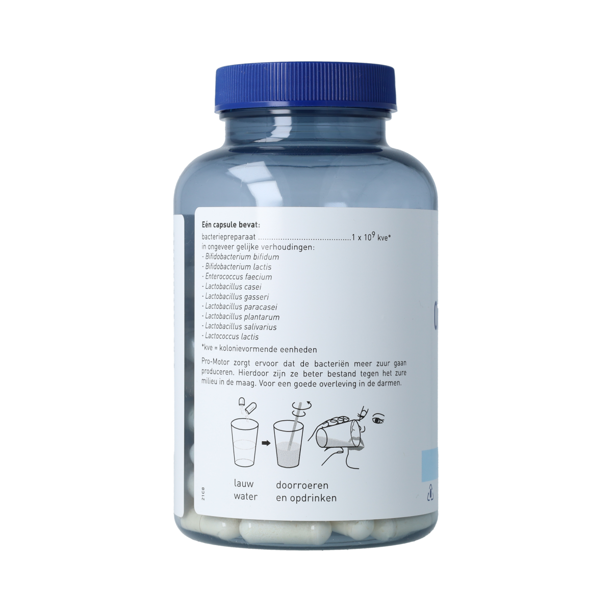 Orthica Orthiflor original capsules containing micro-organisms, 120 count, with a close-up of the capsule bottle and label.