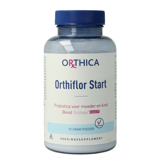 Orthica Orthiflor start 90g container of micro-organisms supplement, showing the product label and packaging.