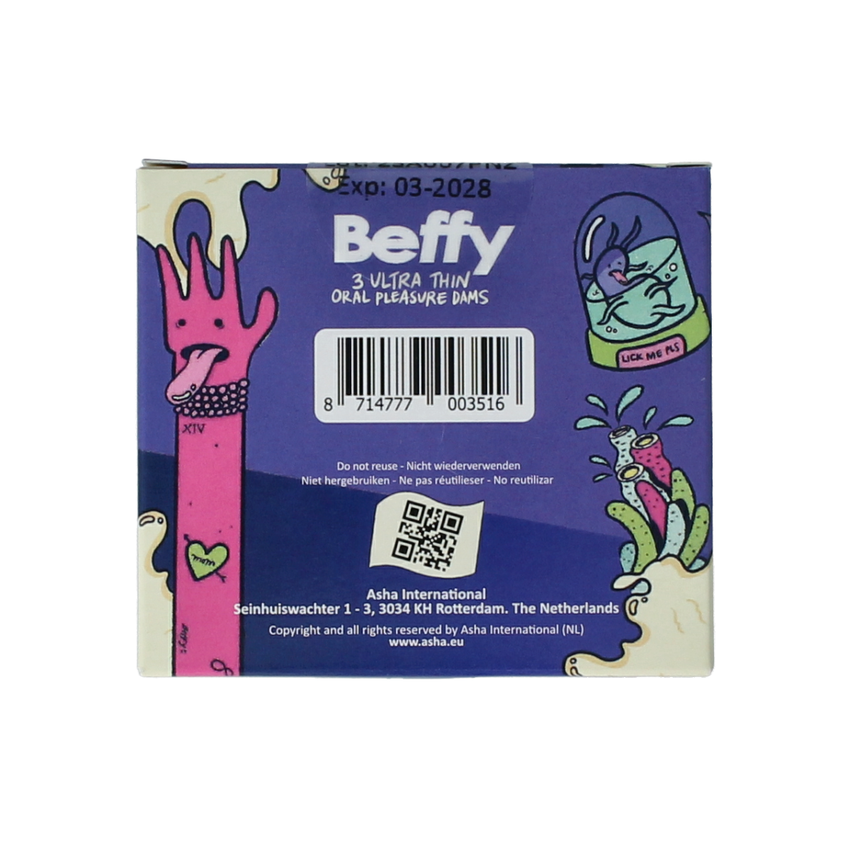 Beffy Beflapjes aroma neutraal, 3-pack of neutral-scented erotiek products, showing packaging and product details.