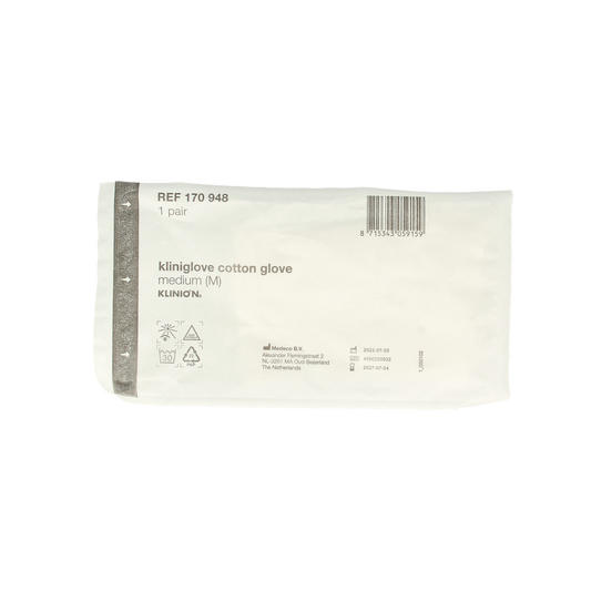 Kliniglove Verbandhandschoen maat M, medical dressing glove in white, shown as a pair in the image.