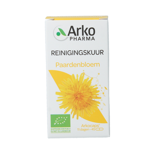Arkocaps Paardenbloem bio herbal capsules, natural supplement with 45 capsules for supporting liver and digestion.