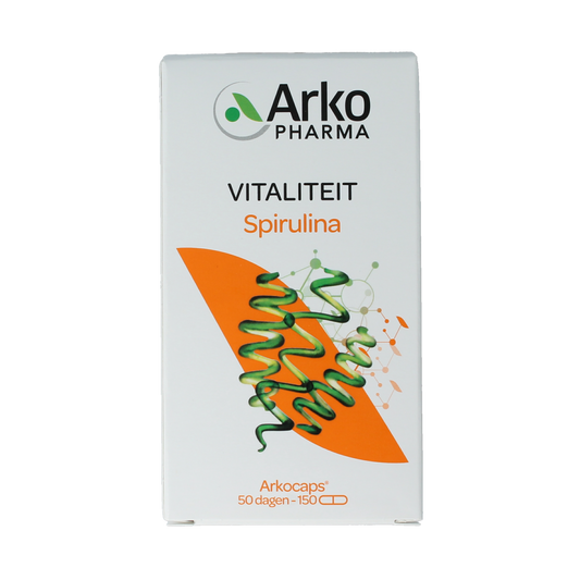 Arkocaps Spiruline capsules from Arkocaps, herbal supplement, green capsules in a clear container.