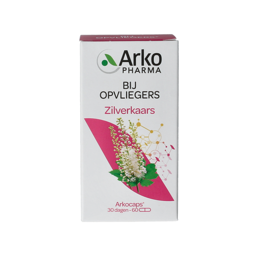 Arkocaps Zilverkaars herbal capsules, 60-count bottle, natural herbal supplement from Arkocaps with capsules displayed.