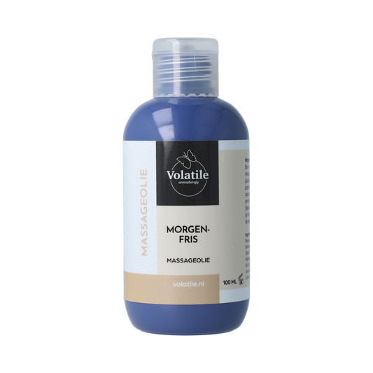 Volatile Massageolie Morgenfris in 100ml bottle, natural body care product with floral fragrance, displayed in a clear container