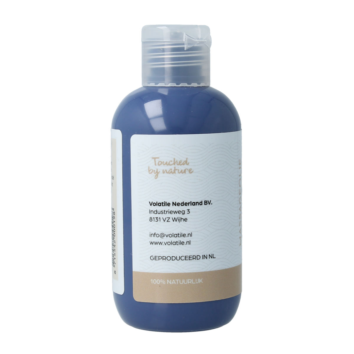 Volatile massage oil for muscle relief, 100ml, in a clear bottle with a label, used for body care and muscle relaxation.