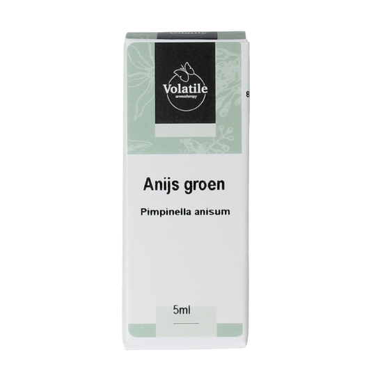 Volatile Anijs groen essential oil in 5ml bottle, featuring vibrant green color and clear labeling.
