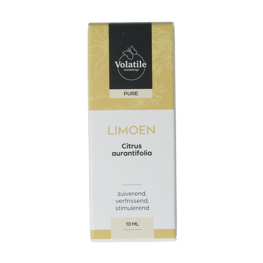 Volatile Limoen limette essential oil bottle, 10ml, with fresh lime scent, in a clear glass container, from Volatile brand.